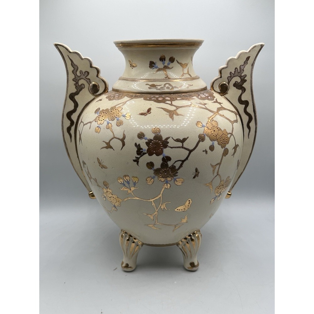 Vintage‎ Royal Worcester Winged Footed Vase 12.5" Floral Gold